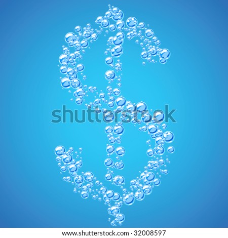 Abstract alphabet of water bubbles. US dollar sign