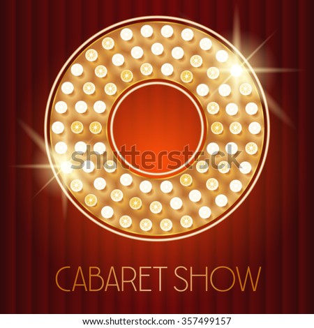 Vector shiny gold lamp alphabet in cabaret show style. Letter O