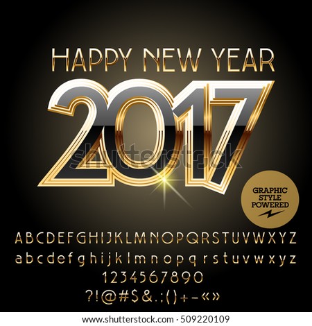 Picnetz Vector Gold Chic Happy New Year 2017 Greeting Card With