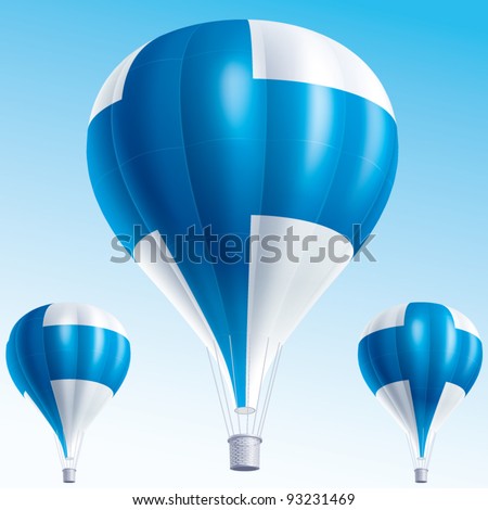 Vector illustration of hot air balloons painted as Finland flag