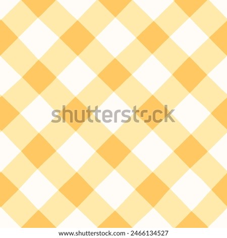 Yellow orange diagonal Vichy check seamless vector pattern. Hand-drawn Gingham check pattern. Gender neutral pastel orange, yellow and white plaid design. Yellow grid on an off-white background.