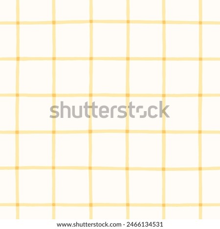 Orange crossed lines grid seamless vector pattern. Hand-drawn grid pattern. Gender neutral mustard yellow plaid design. Yellow stripes on an off-white background.