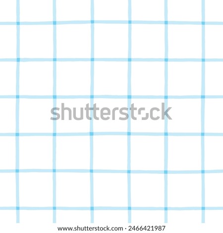 Light blue crossed lines grid seamless vector pattern. Hand-drawn grid pattern. Gender neutral pastel blue and white plaid design. Blue stripes on an off-white background.