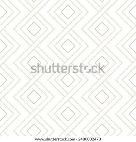 Golden lines on white background seamless vector pattern. Weaved lines and rhombuses geometric texture. Abstract diamond pattern background. Minimalist linear decorative design.