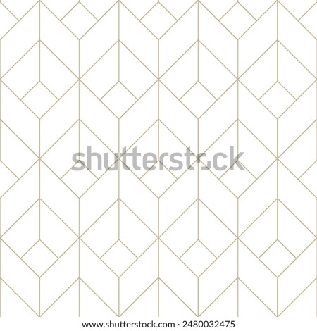 Gold and white diagonal lines seamless vector pattern. Geometric linear diamond grid pattern. Luxurious linear texture pattern. Fine golden chevron lines on white background minimalist grid design.