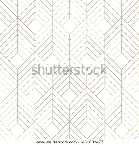 Fine golden chevron lines on white background seamless vector pattern. Festive geometric linear diamond pattern texture. Abstract luxurious light texture background. Minimalist laser engraving design.