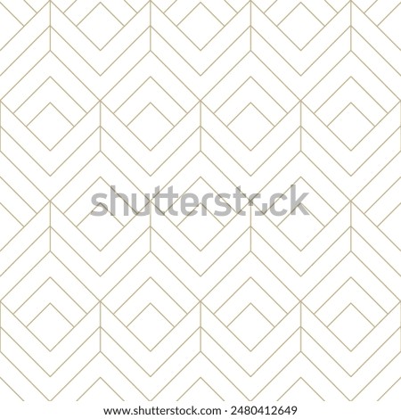 Gold and white diagonal lines seamless vector pattern. Geometric linear diamond tile grid pattern. Luxurious linear mosaic texture pattern. Golden chevron lines on white background minimalist design.