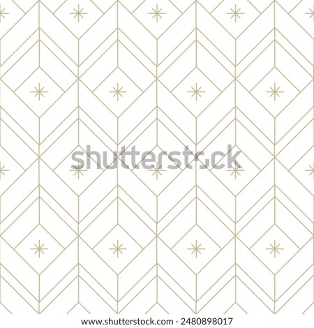 Golden chevron lines on white background seamless vector pattern. Festive geometric linear diamond pattern texture. Abstract luxurious light texture background. Christmas packaging design.