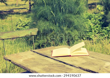 Old Fashioned Garden with Chairs, Table and a Book