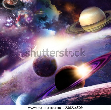 spazio incredibilmente bello e il suo spazio con stelle, pianeti e asteroid Photo stock © 