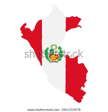 Map of Peru with Flag. Hand Painted with Brush. Vector Illustration.
