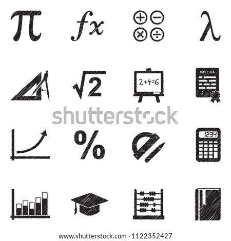 Mathematics Icons. Black Scribble Design. Vector Illustration.