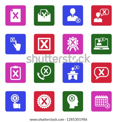 Reject Icons. White Flat Design In Square. Vector Illustration. 