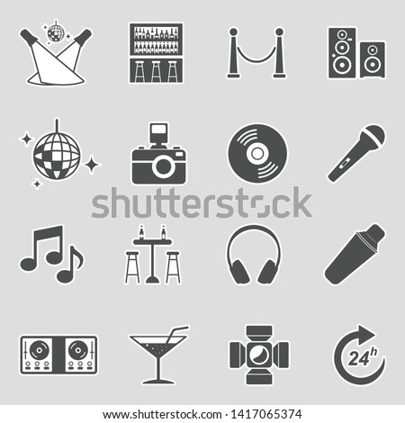 Night Club Icons. Sticker Design. Vector Illustration.