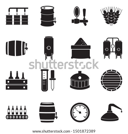 Brewing And Distilling Icons. Black Flat Design. Vector Illustration. ストックフォト © 