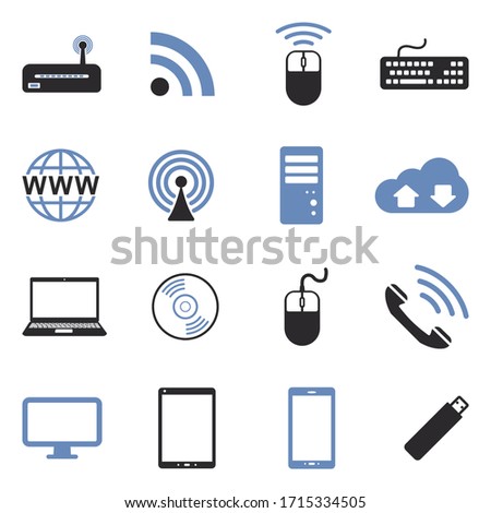 Network And Mobile Devices Icons. Two Tone Flat Design. Vector Illustration.