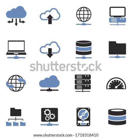 Server Icons. Two Tone Flat Design. Vector Illustration.