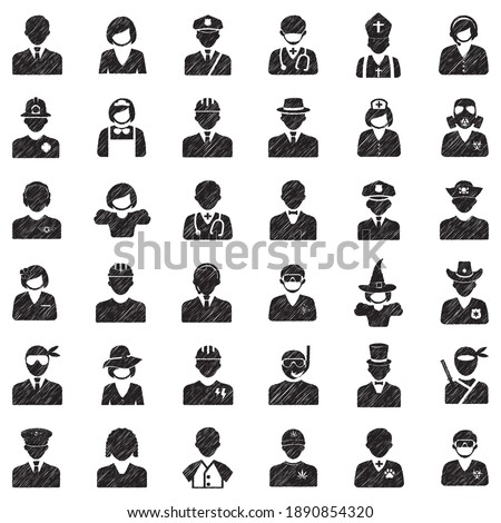 People Icons. Black Scribble Design. Vector Illustration.