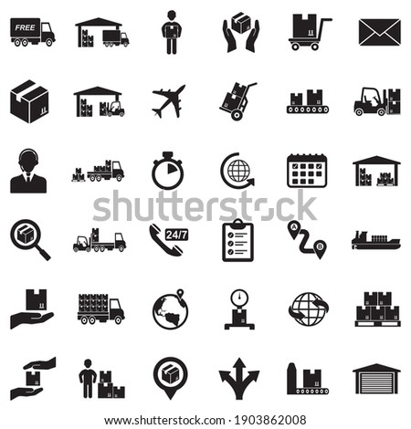 Shipping And Delivery Icons. Black Flat Design. Vector Illustration.