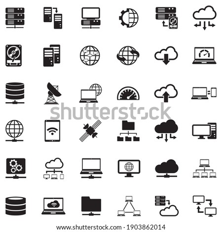 Server Icons. Black Flat Design. Vector Illustration.