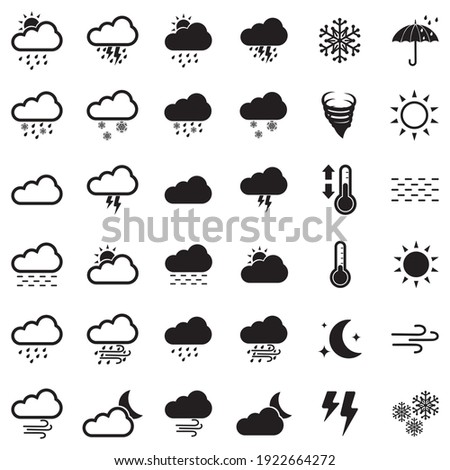 Weather Icons. Black Flat Design. Vector Illustration.