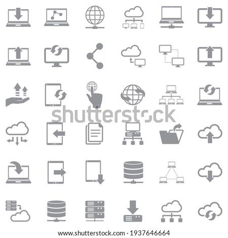 Data Transfer Icons. Gray Flat Design. Vector Illustration.