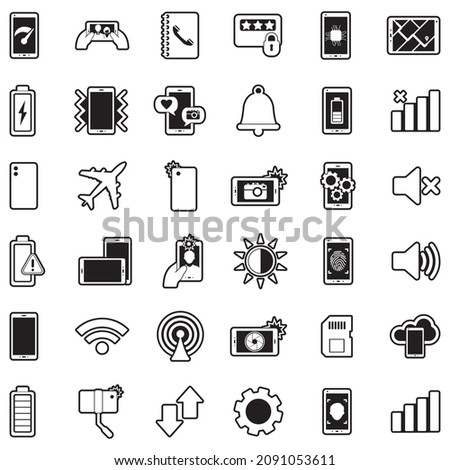 Mobile Phone Icons. Line With Fill Design. Vector Illustration.