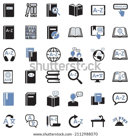 Dictionary Icons. Two Tone Flat Design. Vector Illustration.