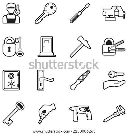 Locksmith Icons. Line With Fill Design. Vector Illustration.