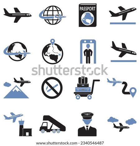 Plane Travel Icons. Two Tone Flat Design. Vector Illustration.