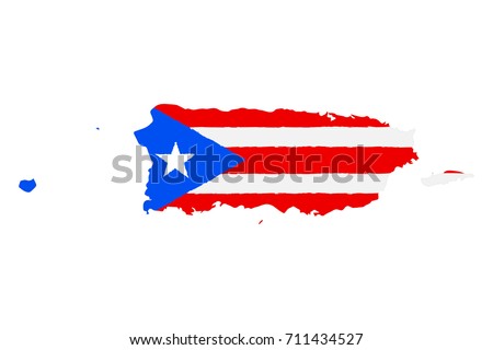 Map of Puerto Rico with Flag. Hand Painted with Brush. Vector Illustration.