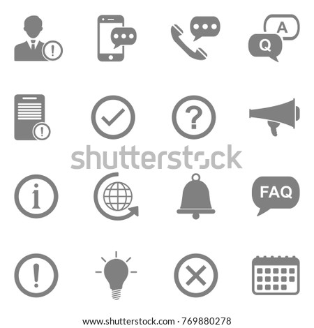 Information And Notification Icons. Gray Flat Design. Vector Illustration. 