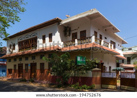 ALEPPEY, KERALA, INDIA - FEB. 17, 2014: Old house at british colonial style in Alleppey, Kerala, India on FEB. 17, 2014.