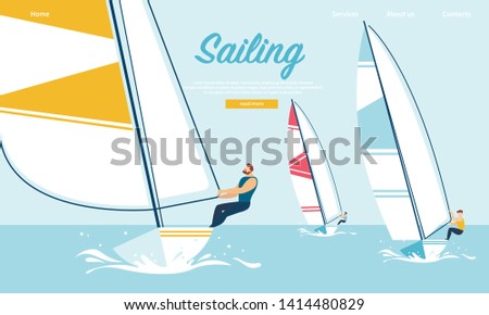 Dynamic Team Struggle Regatta Sailing Ship, Summer Time Water Competition, Leisure, Sports Activity, Recreation Outdoors Lifestyle, Extreme Sport, Windsurfing Cartoon Flat Vector Illustration, Banner