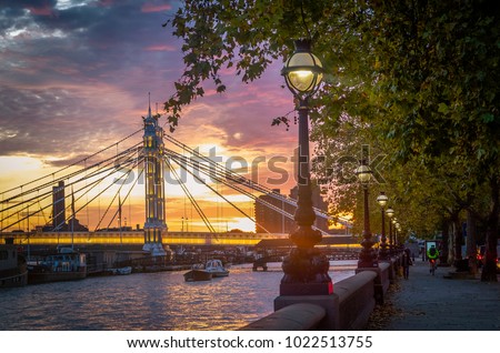 The photo of Albert Bridge, Chelsea, London. One of the famous suspension bridges in the UK.   ストックフォト © 