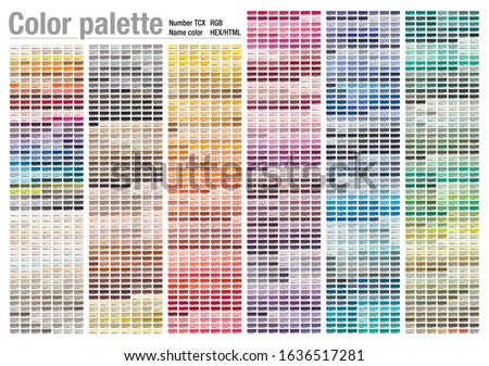 Color palette of the Fashion, Home and Interiors colors for test print on cotton. With number, named color swatches, chart conform to RGB, HTML and HEX description.