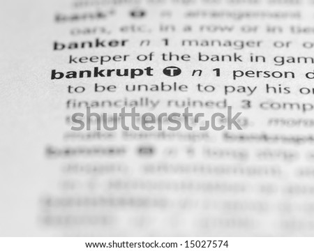Bankrupt - Word in book isolated by shallow depth of field