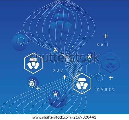 Premium CRO cronos Cryptocurrency Crypto .com DeFi Coin tech and future money blockchain digital colorful technology lines background vector illustration