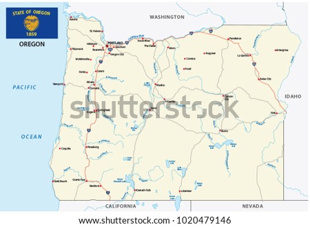 oregon road vector map with flag