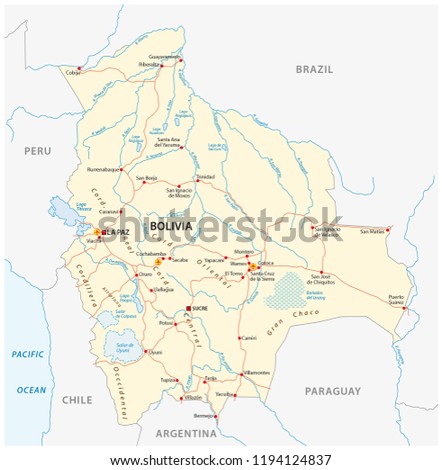 bolivia vector map with major cities and roads.