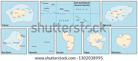 vector map of the Austral Islands in the southern Pacific Ocean, French Polynesia, France