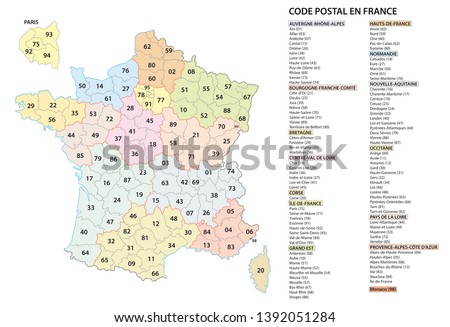 france 2 digit postcodes postal codes vector map