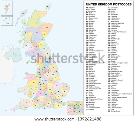 united kingdom Postcodes or postal codes vector map