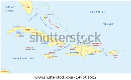 Greater Antilles Map Stock Vector 149501612 : Shutterstock