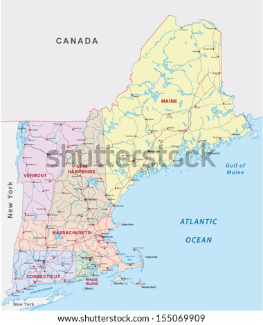 New England Road Map Stock Vector 155069909 : Shutterstock