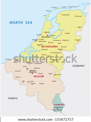 Benelux Map Stock Vector 155872757 : Shutterstock