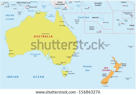 australia and new zealand map