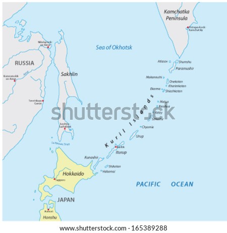 Kuril Islands Map Stock Vector 165389288 : Shutterstock