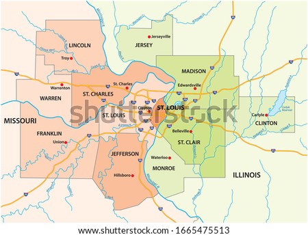 map of the greater st. louis area in illinois and missouri, usa