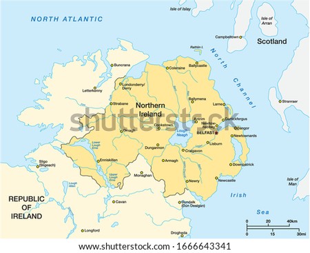 Simple map of Northern Ireland and the northern part of the Republic of Ireland